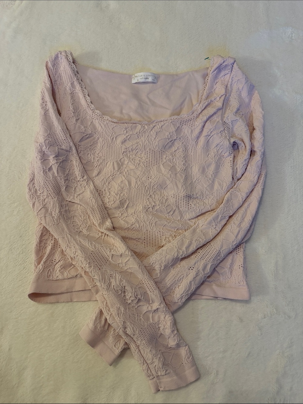 Altar'd State Blush Lace Scoop-Neck Long Sleeve Top